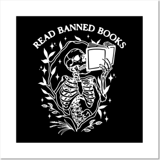 Read Banned Books Skeleton Halloween Goth Protest Black Posters and Art